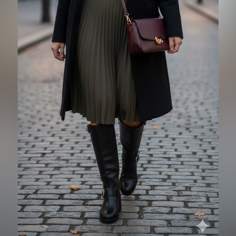 NWOT Sam Edelman black tall riding‎ boots with gold hardware
